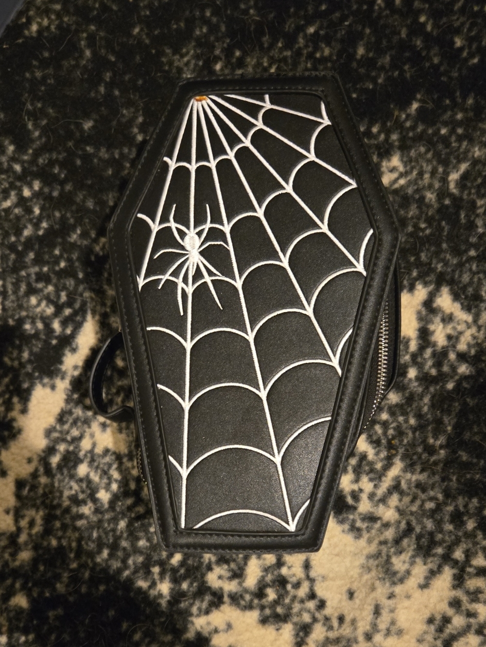 Coffin-Shaped Black Spiderweb Makeup Bag